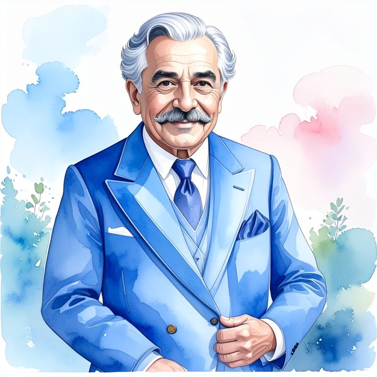 Firefly_un uomo di circa 70-80 anni, con un abito blu e la cravatta . L'uomo ha i baffi e i c 75774