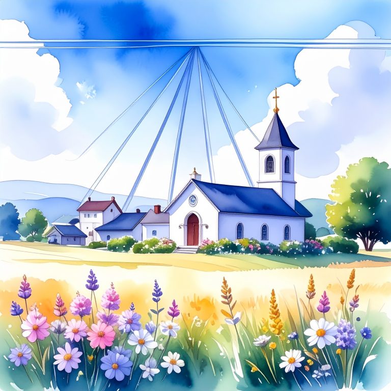 Firefly_un paese di campagna, con la chiesa e il campanile, in una pianura illuminata dal sol 43914